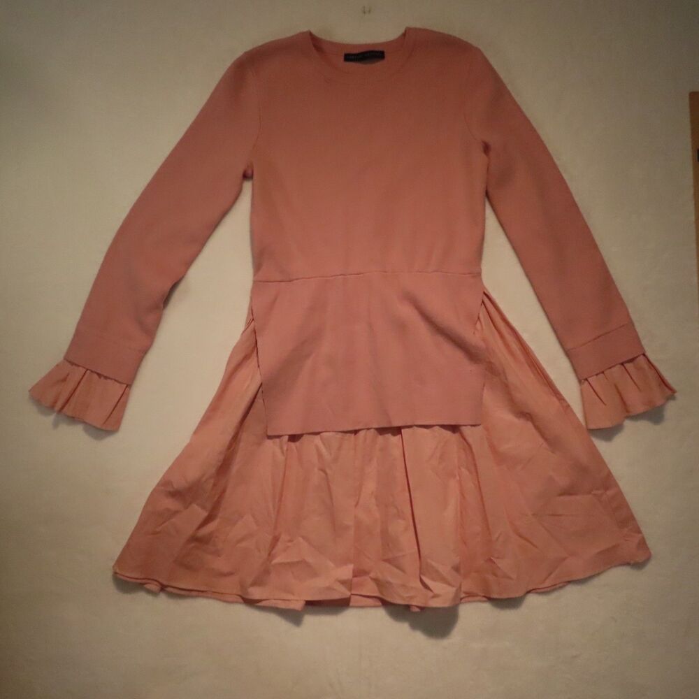 English Factory Womens Peach Pink Knit Layered Poplin Ruffle Sleeve Dress - Picture 1 of 9
